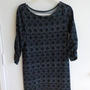 Soybu Dress - Medium - Black Gray Chain Design - 3/4 Sleeve Rouching (518)